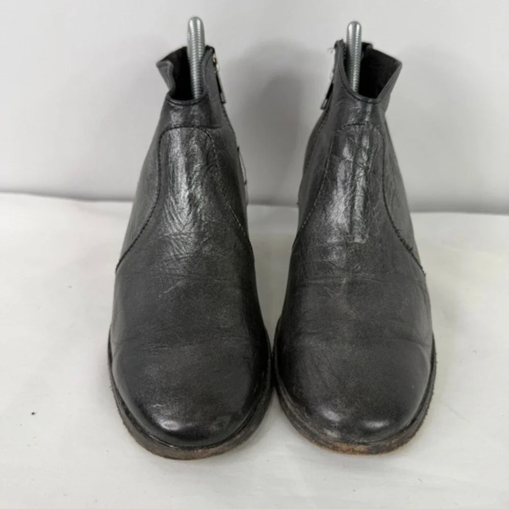 Frye Nora Metallic Leather Side Zip Block Ankle Bootie Womens 8 B‎